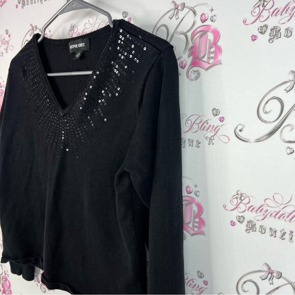 Kasper Knits sweater sparkly embroidered sequins Black Top with Silver Sequins - Picture 3 of 9